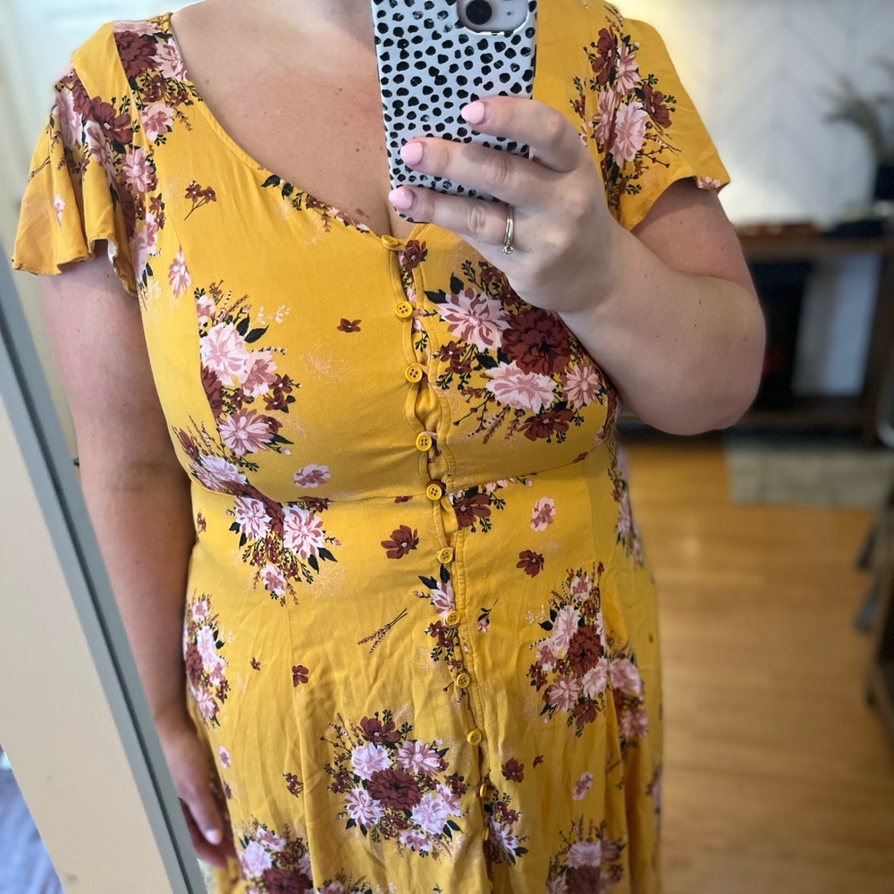 Torrid Yellow Button Front MIDI Dress